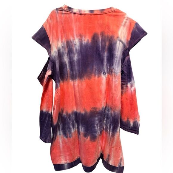 NWT Hayden Plus Size PinK Purple Tie Dye French Terry Dress Cold Shoulders - 2XL - Picture 9 of 11